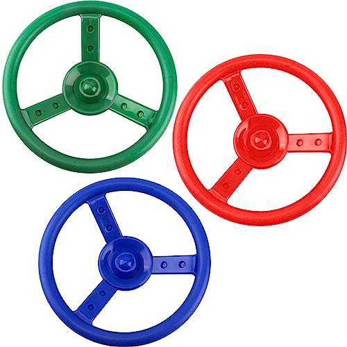 SGBETTER 3 Pack Swingset Steering Wheel Playset Accessories Toys Pirate Ship Steering Wheel for Kids Outdoor Playhouse Treehouse Playground, 3 Color (Green, Blue, Red)