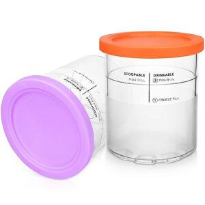 ice cream replacement containers compatible, with ninja nc299/nc300s series deluxe cream maker, 24 oz cream pint containers, deluxe ice cream pints and lids purple orange