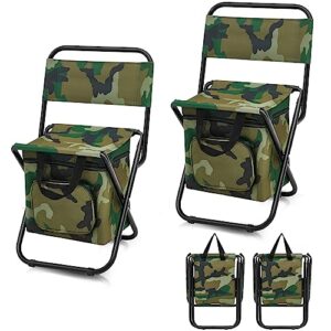jerify 2 pcs foldable fishing chair with cooler bag portable backrest fishing stool lightweight outdoor folding chair for fishing hunting beach camping seat (camo color)