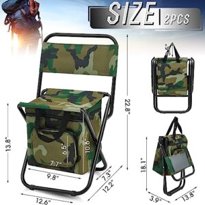 Jerify 2 Pcs Foldable Fishing Chair with Cooler Bag Portable Backrest Fishing Stool Lightweight Outdoor Folding Chair for Fishing Hunting Beach Camping Seat (Camo Color)