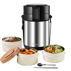 ttrpuon 82oz thermos for hot food container 8 hours, 3 tier wide mouth insulated food container, luncheaze lunch box for work office outdoors picnic (stainless steel)