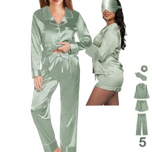 wjing yi jia 5pcs womens silk satin pajamas sets long pj sets button down pjs set sleepwear