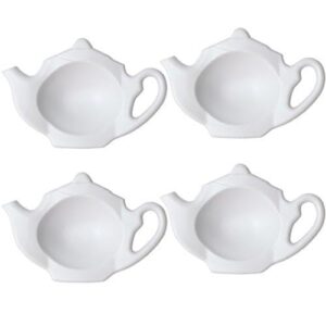 Home-X Tea Bag Holder Dishes, Set of 4 - Tea Infuser Rest, Coasters for Tea Party, Coffee Bar Accessories, and Spoon Rest - Tea Bag Saucers for Home and Kitchen, White Plastic