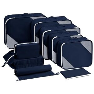 easortm packing cubes for carry on suitcase 9 set, travel packing organizers durable luggage bags for travel, suitcase organizer bags set for man & women.(navy blue)