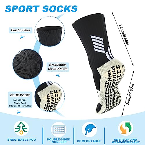 Jspupifip 4 Pair Grip Socks, Soccer Grip Socks Men Speed Ankle Anti Slip Football Sock for Women Girls Boys Youth Teen Kids(Black)