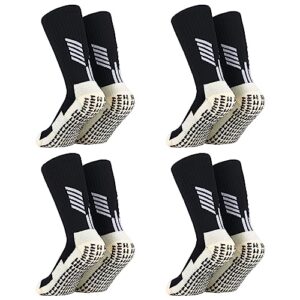 jspupifip 4 pair grip socks, soccer grip socks men speed ankle anti slip football sock for women girls boys youth teen kids(black)