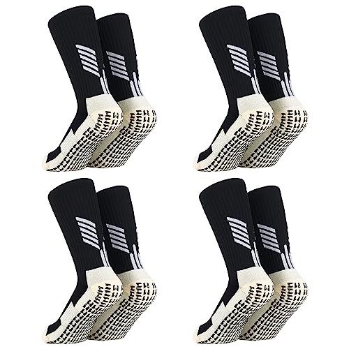 Jspupifip 4 Pair Grip Socks, Soccer Grip Socks Men Speed Ankle Anti Slip Football Sock for Women Girls Boys Youth Teen Kids(Black)