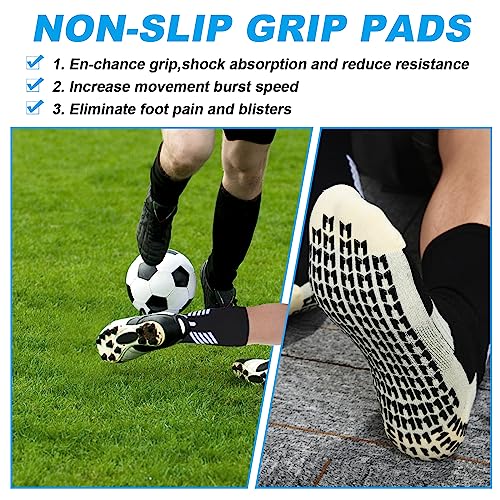 Jspupifip 4 Pair Grip Socks, Soccer Grip Socks Men Speed Ankle Anti Slip Football Sock for Women Girls Boys Youth Teen Kids(Black)