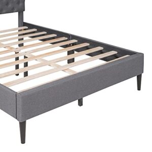 HAUSHECK Upholstered Platform Bed Frame Full Size, Bed Frames with Button Tufted Headboard, Wooden Slats Support, No Box Spring Needed, Bedframe for Kids & Adults