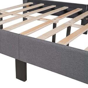 HAUSHECK Upholstered Platform Bed Frame Full Size, Bed Frames with Button Tufted Headboard, Wooden Slats Support, No Box Spring Needed, Bedframe for Kids & Adults