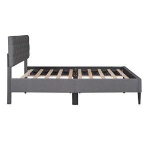 HAUSHECK Upholstered Platform Bed Frame Full Size, Bed Frames with Button Tufted Headboard, Wooden Slats Support, No Box Spring Needed, Bedframe for Kids & Adults