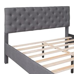 HAUSHECK Upholstered Platform Bed Frame Full Size, Bed Frames with Button Tufted Headboard, Wooden Slats Support, No Box Spring Needed, Bedframe for Kids & Adults