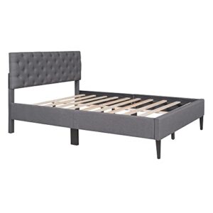 HAUSHECK Upholstered Platform Bed Frame Full Size, Bed Frames with Button Tufted Headboard, Wooden Slats Support, No Box Spring Needed, Bedframe for Kids & Adults