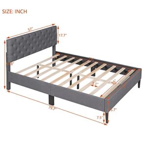 HAUSHECK Upholstered Platform Bed Frame Full Size, Bed Frames with Button Tufted Headboard, Wooden Slats Support, No Box Spring Needed, Bedframe for Kids & Adults