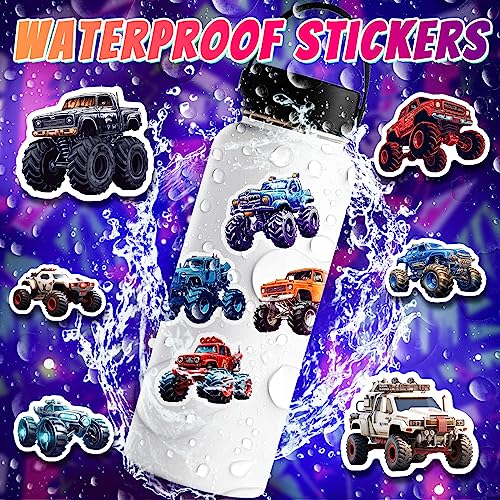 50 PCS Cool Monster Truck Stickers, Car Stickers for Kids Teens Adults, Monster Truck Party Favors, Waterproof Vinyl Stickers for Water Bottle Laptop Luggage Guitar