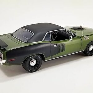 1971 Plymouth Hemi Barracuda Ivy Green with Black Graphics and Black Vinyl Top Limited Edition to 276 Pieces Worldwide 1/18 Diecast Model Car by Acme A1806132VT
