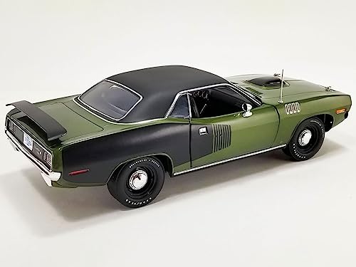 1971 Plymouth Hemi Barracuda Ivy Green with Black Graphics and Black Vinyl Top Limited Edition to 276 Pieces Worldwide 1/18 Diecast Model Car by Acme A1806132VT