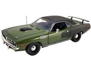 1971 plymouth hemi barracuda ivy green with black graphics and black vinyl top limited edition to 276 pieces worldwide 1/18 diecast model car by acme a1806132vt