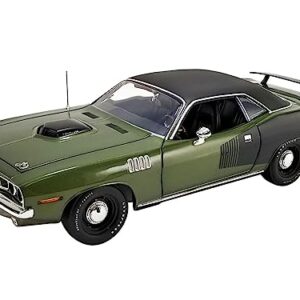 1971 Plymouth Hemi Barracuda Ivy Green with Black Graphics and Black Vinyl Top Limited Edition to 276 Pieces Worldwide 1/18 Diecast Model Car by Acme A1806132VT