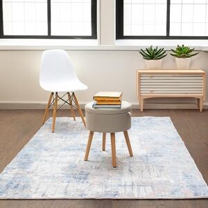 super area rugs modern blue/gray machine washable rug - crafted in usa - 8' x 10' rectangle pet/kids friendly rug