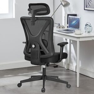 kerdom ergonomic office chair gaming chair swivel computer desk chair, breathable mesh high back task chair with adjustable lumbar support, 3d armrests and headrest black