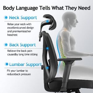KERDOM Ergonomic Office Chair Gaming Chair Swivel Computer Desk Chair, Breathable Mesh High Back Task Chair with Adjustable Lumbar Support, 3D Armrests and Headrest Black