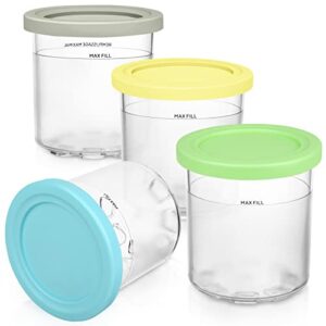 CTSZOOM Containers Replacement Ice Creami Pints and Lids, 16oz Containers Compatible with Ninja NC301 NC300 NC299AMZ Series Ice Cream Maker 4 Pack, BPA Free Dishwasher Safe Green/Grey/Blue/Yellow