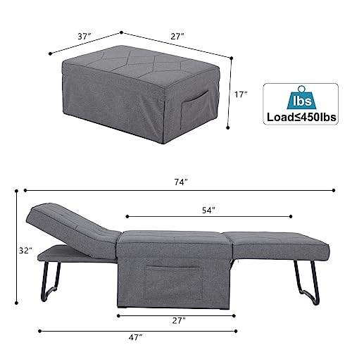 Mdeam Upgraded Sleeper Chair Bed Sofa Bed 4 in 1 Multi-Function Folding Ottoman Bed with Adjustable Backrest for Small Apartment/Living Room,No Installation(Light Gray)