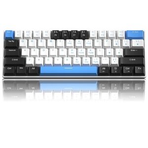 60 percent mechanical gaming keyboard,black white blue mixed color keycaps gaming keyboard with brown switches, detachable type-c cable mini keyboard with blue led light for windows/mac/pc/laptop