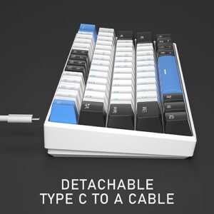 60 Percent Mechanical Gaming Keyboard,Black White Blue Mixed Color Keycaps Gaming Keyboard with Brown Switches, Detachable Type-C Cable Mini Keyboard with Blue LED Light for Windows/Mac/PC/Laptop