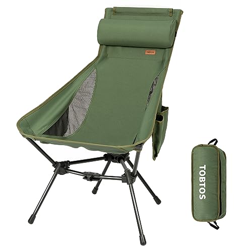 TOBTOS High Back Camping Chair, Lightweight Camping Chair with Headrest, Stable Portable Folding Chair for Outdoor Camp, Hiking, Backpacking (Green)