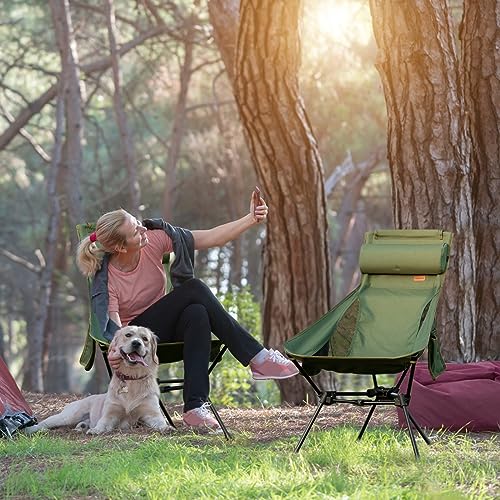 TOBTOS High Back Camping Chair, Lightweight Camping Chair with Headrest, Stable Portable Folding Chair for Outdoor Camp, Hiking, Backpacking (Green)