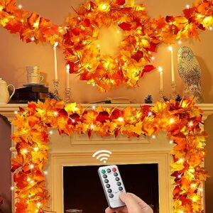 ocato 2 pack fall decor thanksgiving decorations for home table decor fall garland leaves with 40led string lights timer indoor outdoor fall decorations for home porch autumn halloween christmas decor