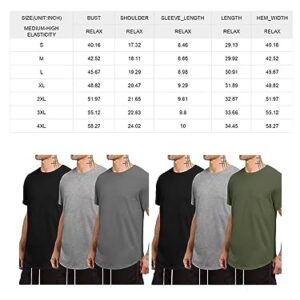 Men's 3 Pack Cotton Hipster Hip Hop Slim Fit Round Hemline Crewneck T-Shirt Black/Dark Grey/Khaki XX-Large