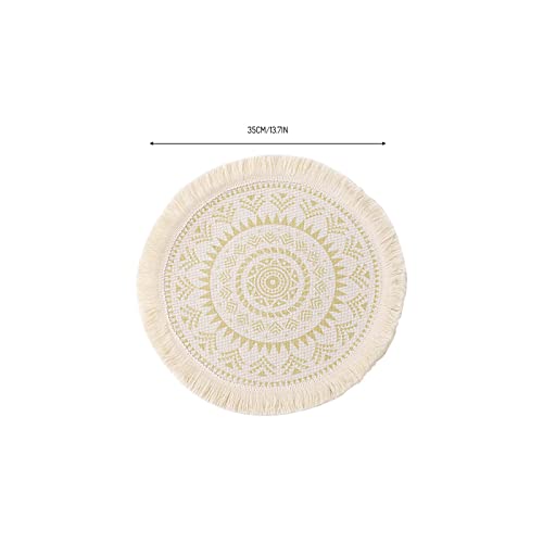 Boho Round Placemats Set of 4 - Handmade Cotton Woven Boho Place mats, Jute Linen with Macrame Table Mats for Dining Table, Wedding, Farmhouse Rustic Christmas Party Dia Home Decor (Ivory Color)