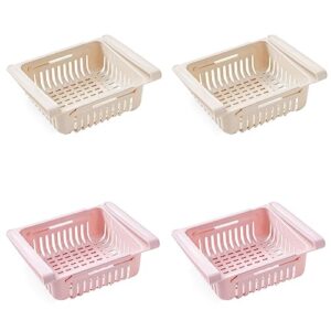 yiwula 4pcs drawer for fridge kitchen organizer refrigerator storage rack fridge freezer shelf holder pull-out drawer space (beige+pink)