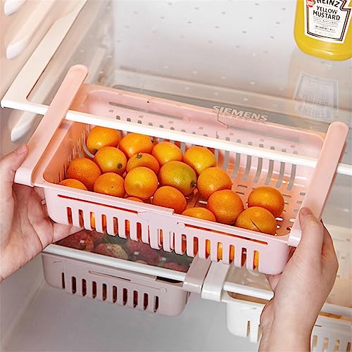 YIWULA 4PCS Drawer for Fridge Kitchen Organizer Refrigerator Storage Rack Fridge Freezer Shelf Holder Pull-Out Drawer Space (Beige+Pink)