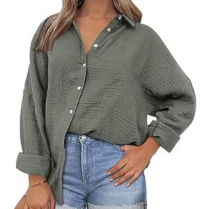 AUTOMET Womens Button Down Shirts Fall Shirts 2023 Shacket Jacket Long Sleeve Oversized Maternity Fashion Teacher Outfits Button Up Work Casual Blouses Tunics Tops Army Green