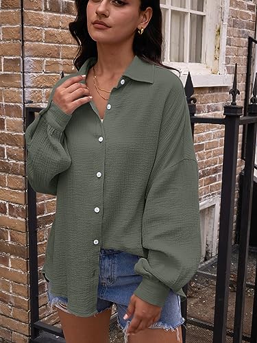 AUTOMET Womens Button Down Shirts Fall Shirts 2023 Shacket Jacket Long Sleeve Oversized Maternity Fashion Teacher Outfits Button Up Work Casual Blouses Tunics Tops Army Green