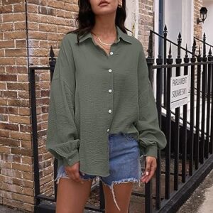 AUTOMET Womens Button Down Shirts Fall Shirts 2023 Shacket Jacket Long Sleeve Oversized Maternity Fashion Teacher Outfits Button Up Work Casual Blouses Tunics Tops Army Green