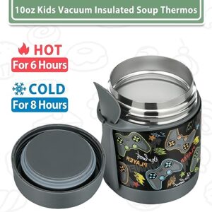 10oz Soup Thermo for Hot Food Kids,Lunch Thermo Kids Food Jar with Spoon Hot Insulated Food Containers,Leak Proof Stainless Steel Wide Mouth Lunch Food Thermo Jar for School(Black-Game Console)