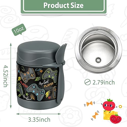 10oz Soup Thermo for Hot Food Kids,Lunch Thermo Kids Food Jar with Spoon Hot Insulated Food Containers,Leak Proof Stainless Steel Wide Mouth Lunch Food Thermo Jar for School(Black-Game Console)