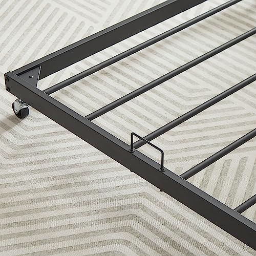 Tensun Twin Size Daybed with Trundle,Metal & Wood Trundle Day Bed Frame for Bedroom Living Room, Steel Slat Support/No Spring Box Needed, Black+Natural