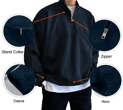 JMIERR Quarter Zip Pullover Men Stand Collar Long Sleeve Fall Sweatshirt, US 40(M), Blue