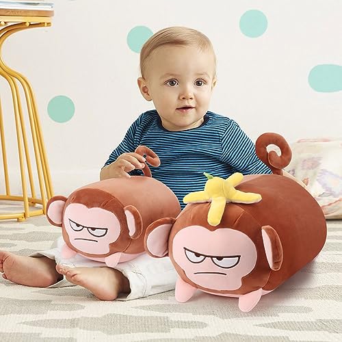 Achwishap Monkey Stuffed Animals,Monkey Plush Toy Hugging Pillow,Squishy Monkey Plush Pillow,Soft Fluffy Monkey Throw Plushie Doll,Unique Plushies Monkey for Kids Adults Bedtime Gifts(9.05”Brown)