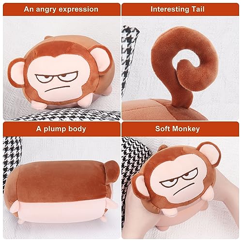 Achwishap Monkey Stuffed Animals,Monkey Plush Toy Hugging Pillow,Squishy Monkey Plush Pillow,Soft Fluffy Monkey Throw Plushie Doll,Unique Plushies Monkey for Kids Adults Bedtime Gifts(9.05”Brown)