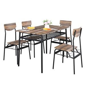 aocoroe rectangular dining table & chair set of 5 w/storage space, dining room set w/ 1 table & 4 chairs, table chair set w/mdf tabletop & iron frame, for dining room, bistro, home bar, kitchen