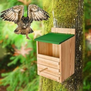 Owl House Owl Box with Bird Stand Design, Owl Nesting Box, Barn Owl, Screech owl Houses, Owl Houses Cedar for Outdoors-Easy Assembly