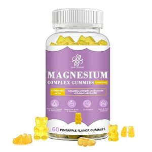 magnesium glycinate gummies with magnesium malate, taurate, citrate, magnesium potassium complex supplement with coq10, calcium, supports for memory, bone, calm, sleep, 60 pineapple gummies