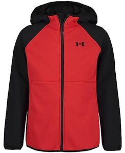 under armour boys' sim softshell jacket, water-resistant, red raglan